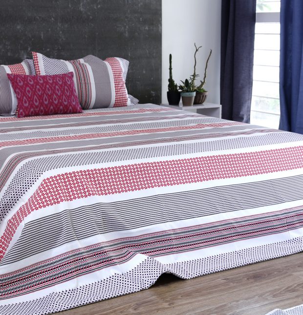 Customisable Cotton Duvet Cover Broad Border Pink