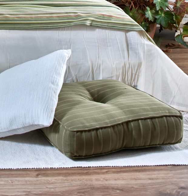 Stripe Cotton Floor Cushion Green