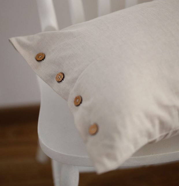 Linen Pillow Cover with button Silver Grey