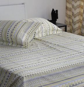 Mosaic Print Cotton Bedsheet – Lemon Yellow- With 2 pillow covers