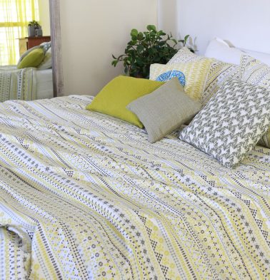 Mosaic Print Cotton Bed Sheet – Lemon Yellow- With 2 pillow covers