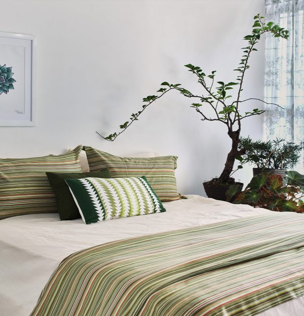 Customisable Woven Stripes Cotton Duvet Cover Green