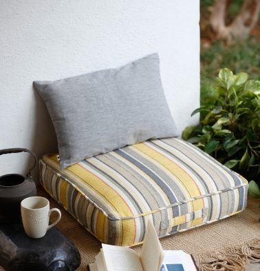 Handwoven Stripe Cotton Floor Cushion Yellow