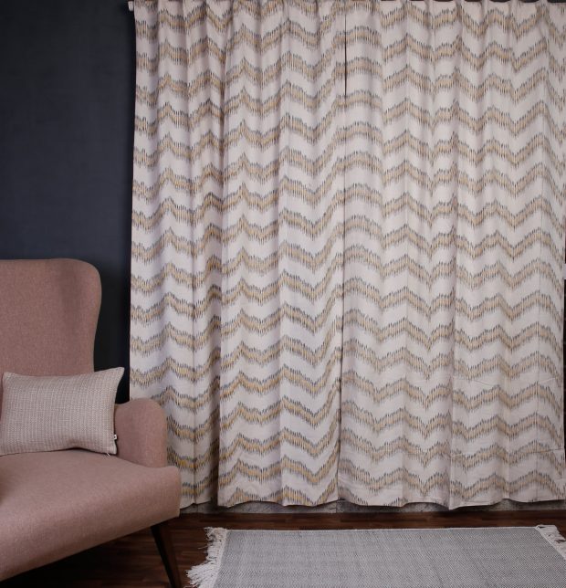 Customizable Handwoven Curtain, Cotton - Ikat - Mustard