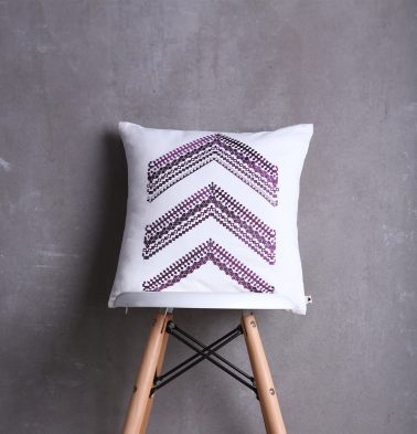 Arrow Stripes Cotton Cushion cover White/Purple 16x16