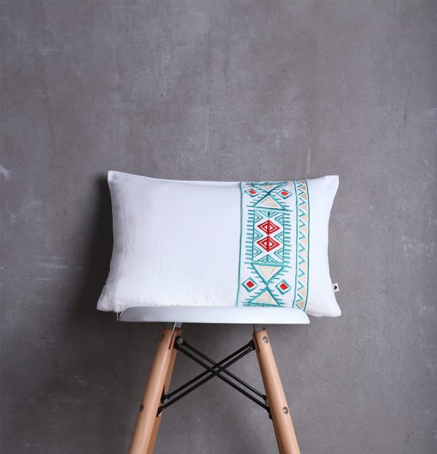 Aztec Embroidered Cotton Cushion cover White 12