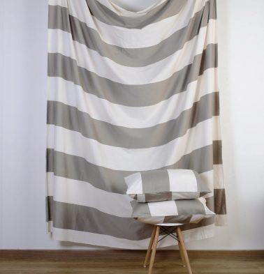 Woven Broad Stripes Cotton Fitted Bedsheet - Grey