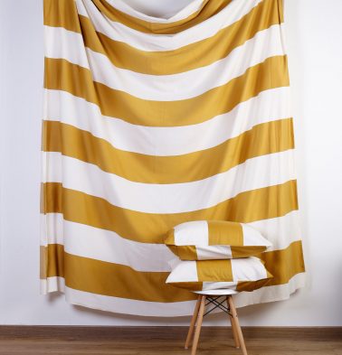 Woven Broad Stripes Cotton Fitted Bedsheet - Mustard