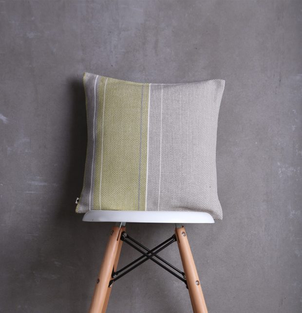 Handwoven Verical Stripes Cotton Cushion Cover Lemon Green/Grey 16