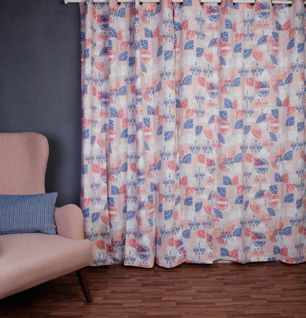 Customizable Curtain, Cotton - Scattered - Red Blue