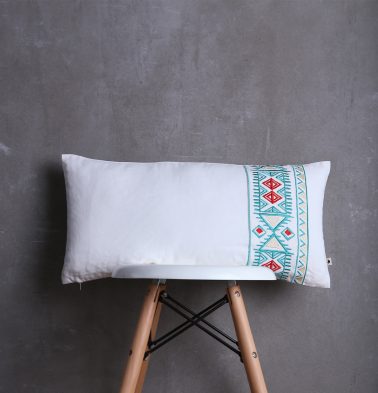 Aztec Embroidered Cotton Cushion cover White 12x24