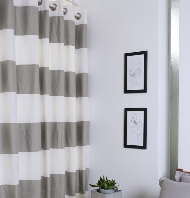 Broad Stripe Cotton Curtain Grey/White