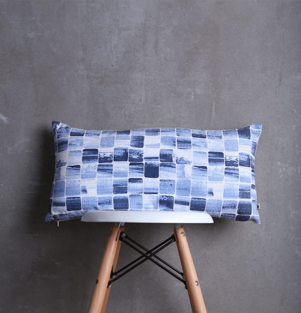 Customizable Cushion Cover, Cotton - Brush Stroke Cubes - Blue