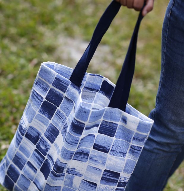 Brush Stroke Cubes Cotton Tote Bag Blue