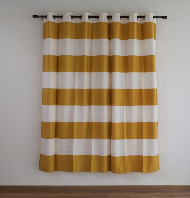 Broad Stripe Cotton Curtain Mustard/White