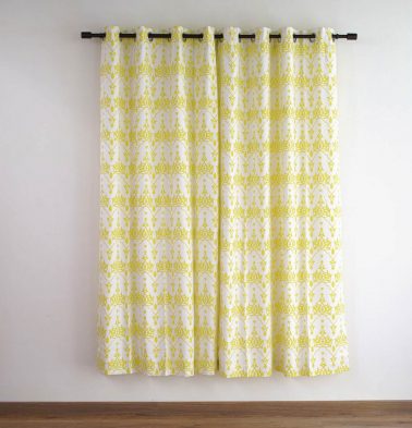Customizable Curtain, Cotton - Arabic Chevron - Lemon Yellow
