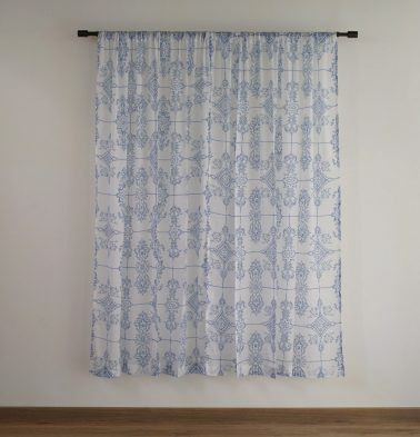 Customizable Sheer Curtain, Cotton - Classic Lines - Blue