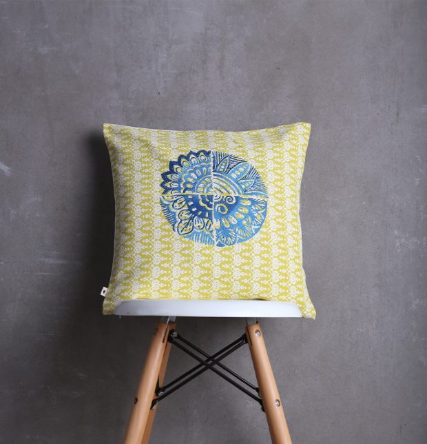 Embroidered Cotton Cushion Cover Yellow/Blue 16