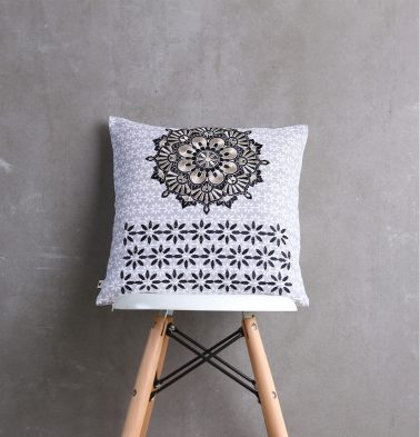 Embroidered Cotton Cushion cover Grey 16x16