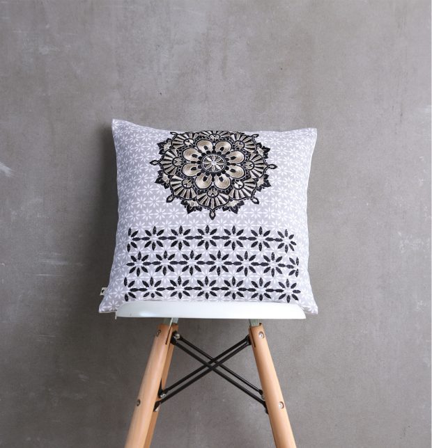 Embroidered Cotton Cushion cover Grey 16
