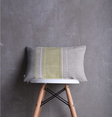 Handwoven Vertical Stripes Cotton Cushion Cover Lemon Green/Grey 12x18