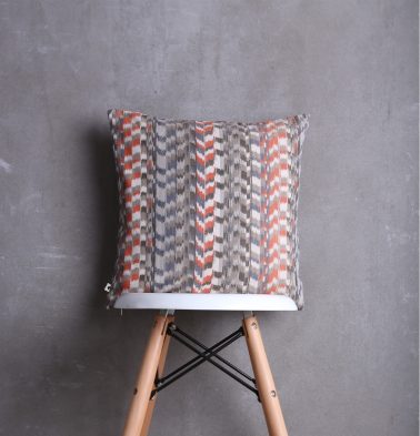 Customizable Hand woven Cushion Cover, Cotton – Ikat – Grey/Orange