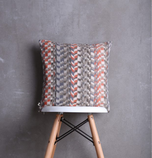 Ikat Cotton Cushion Cover Grey/Orange 16