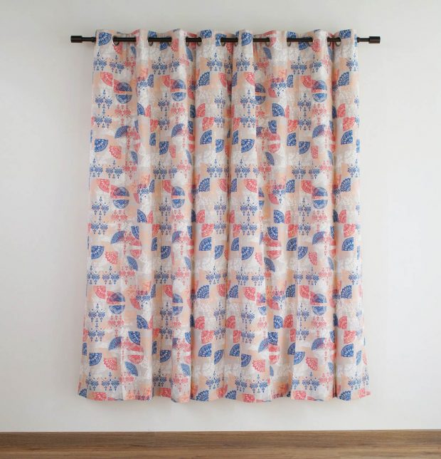 Customizable Curtain, Cotton - Scattered - Red Blue