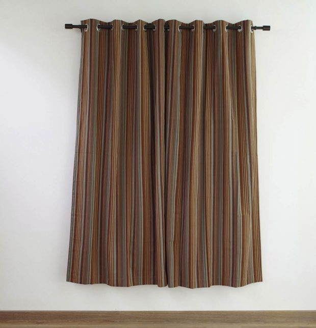 Stripe Cotton Curtain Brown