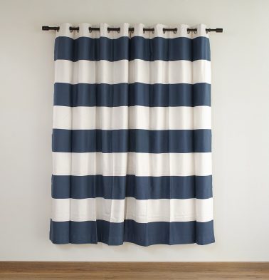 Customizable Curtain, Cotton – Broad Stripes – Dark Blue/White