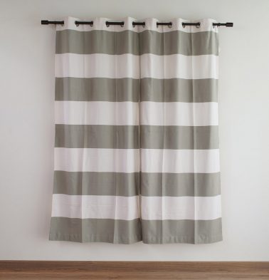 Customizable Curtain, Cotton - Broad Stripe - Grey/White