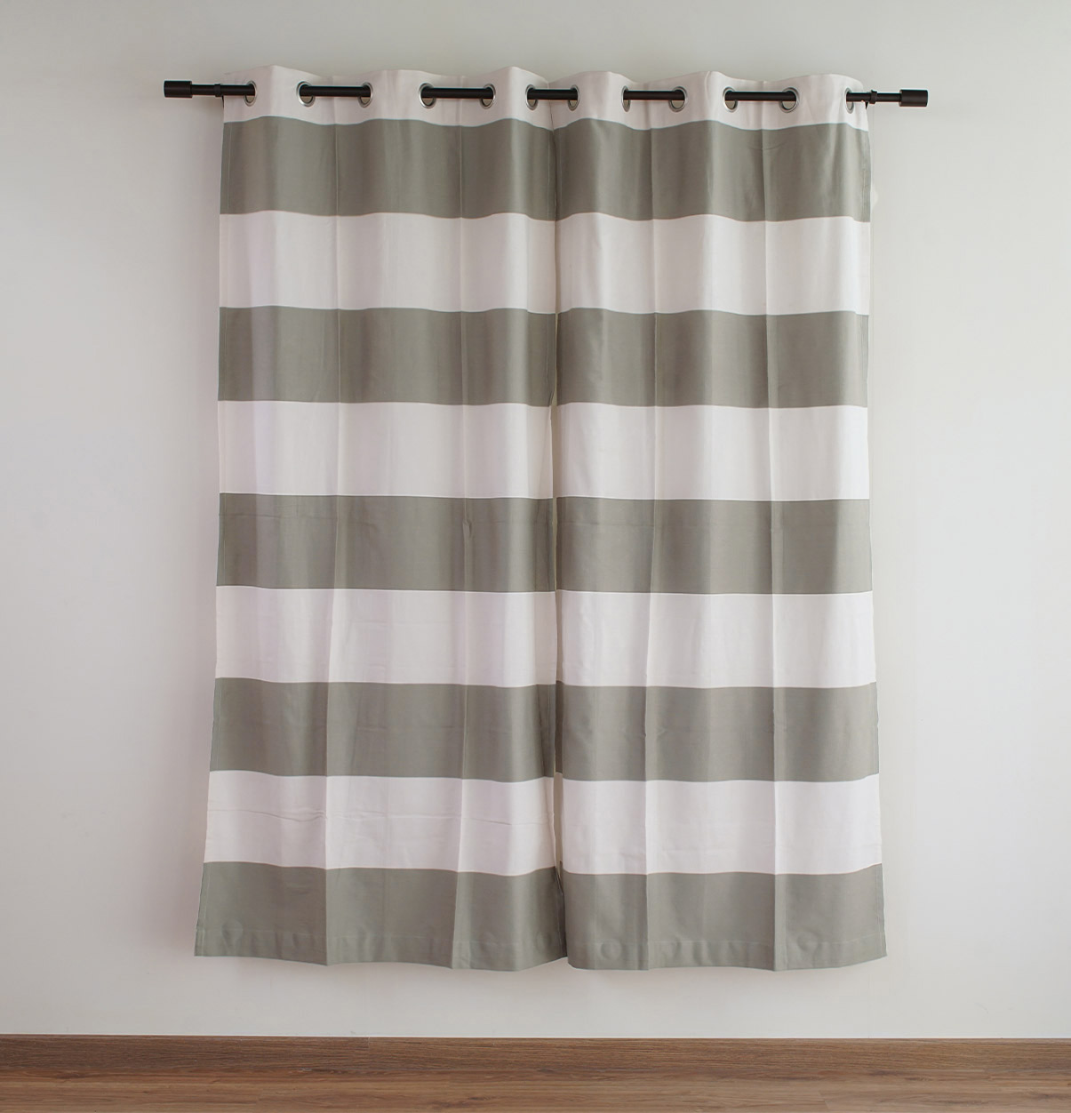 Customizable Curtain, Cotton – Broad Stripe – Grey/White
