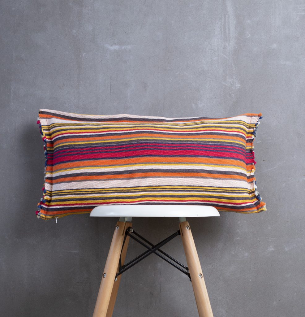 Handwoven Stripe Cotton Cushion Cover Red 12 X24 Thoppia