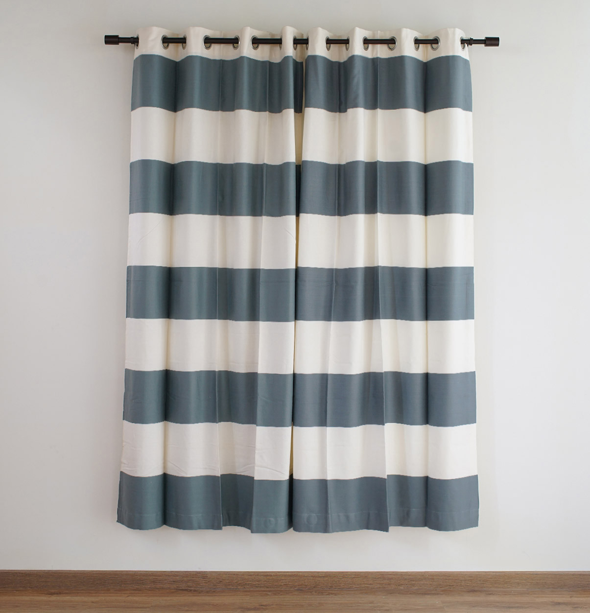 Customizable Curtain, Cotton – Broad Stripe – Silver Blue