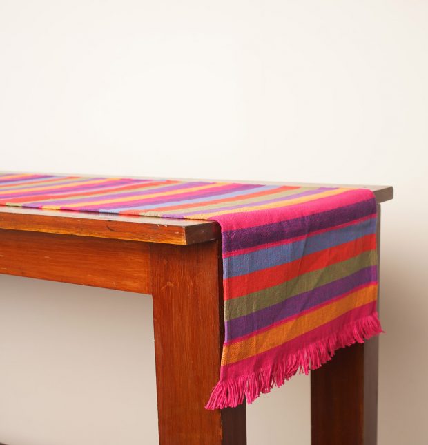 Handwoven Cotton Stripe with Fringes Table Runner Multi-color 14