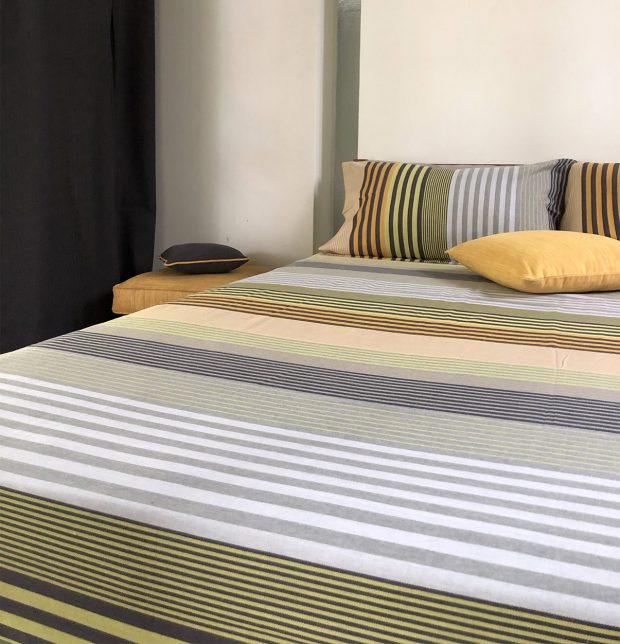 Melange Stripes Cotton Fitted Bedsheet Yellow