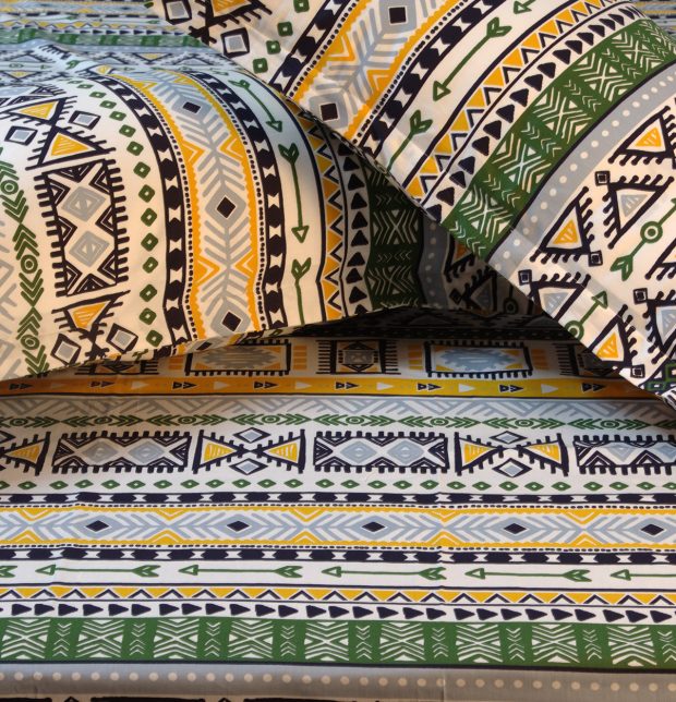 Aztec Print Cotton Fitted Bedsheet Green