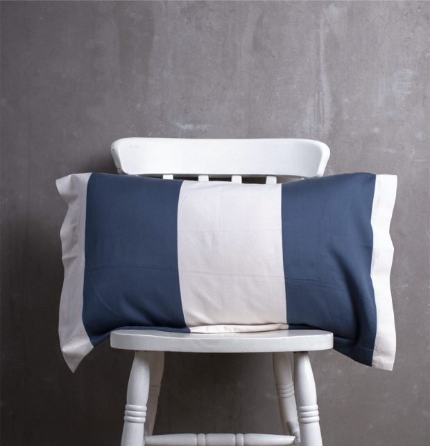 Broad Stripe Cotton Bed Sheet Dark Blue/White  - With 2 pillow covers