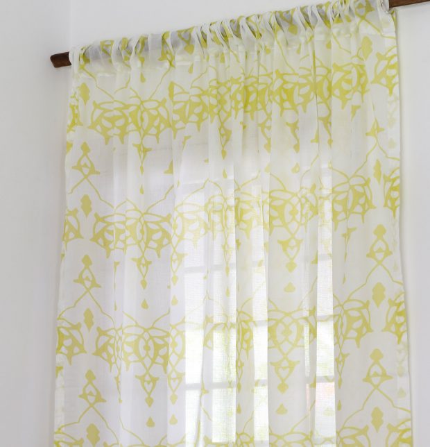 Arabic Chevron Sheer Cotton Curtain Lemon Yellow