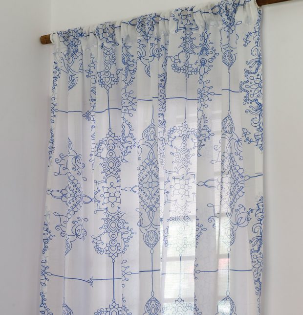 Customizable Sheer Curtain, Cotton - Classic Lines - Blue