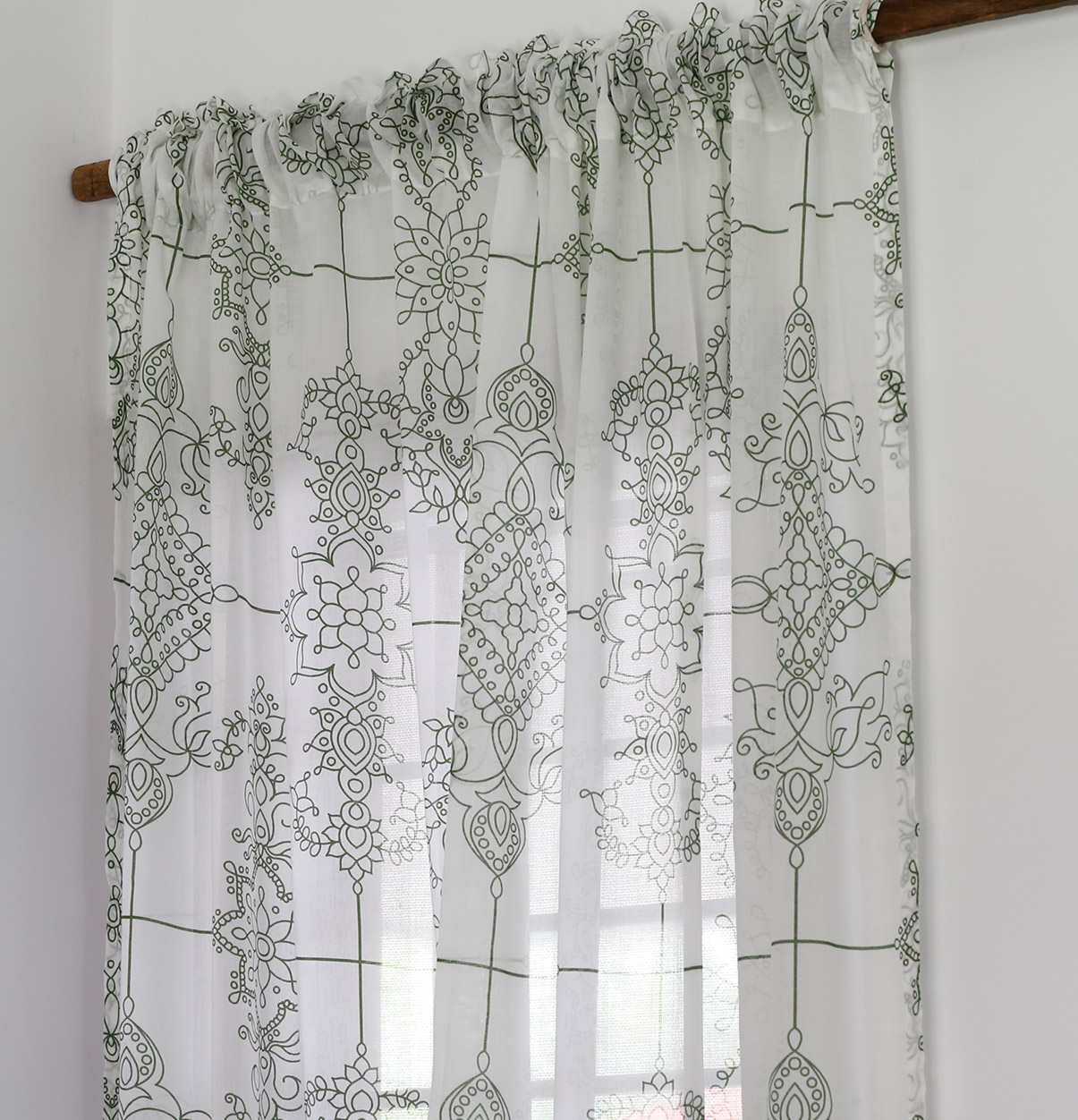 Classic Lines Sheer Cotton Curtain Mint Green
