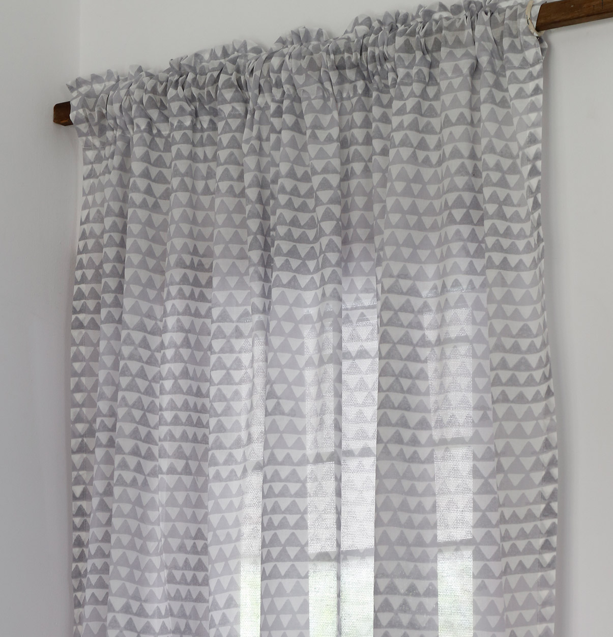 Star Triangles Sheer Cotton Curtain Grey