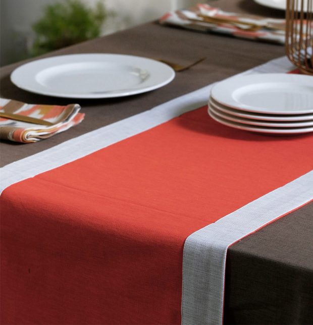 Textura Cotton Table Runner Orange/White 14