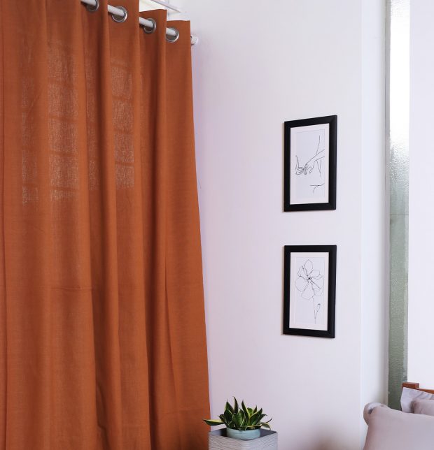 Chambray Cotton Curtain Apricot Orange