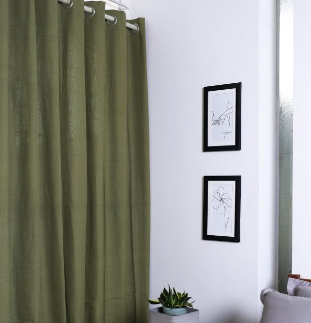Chambray Cotton Curtain Iguana Green