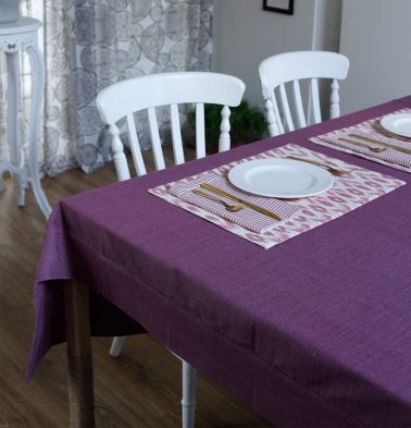Chambray Cotton Table Cloth Argyle Purple