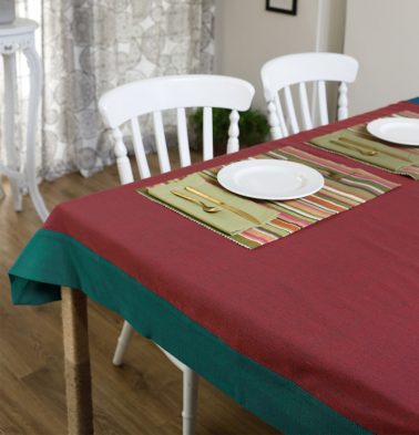 Chambray Cotton Table Cloth Aurora Red/Green 60″ x 60″