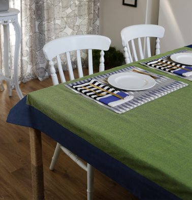 Chambray Cotton Table Cloth Fern Green/Blue 60 x 60