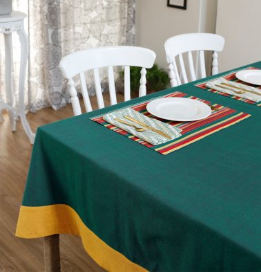 Chambray Cotton Table Cloth Green/Yellow 60 x 90