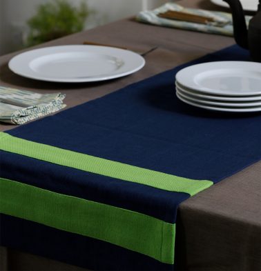 Chambray Cotton Table Runner Green/Blue 14x 60